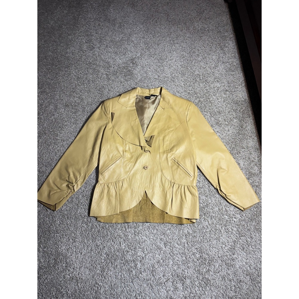 Cami Womens Tan Leather Peplum Jacket Ruffle Blazer Style 60079 Size 12 Y2K
